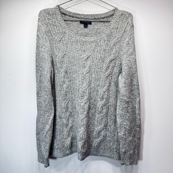 Tommy Hilfiger Gray Cable Knit Sweater Crewneck Fisherman Cottagecore Cozy Large - Picture 1 of 7
